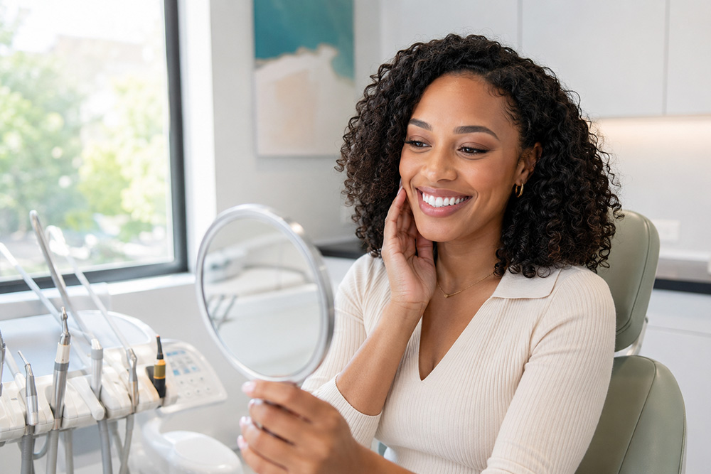 Female dental patient at Austin Smile Studio