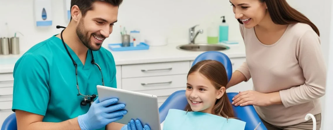 Family meeting with a dentist at a modern dental clinic in Coquitlam