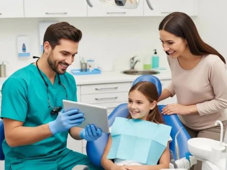 Family meeting with a dentist at a modern dental clinic in Coquitlam